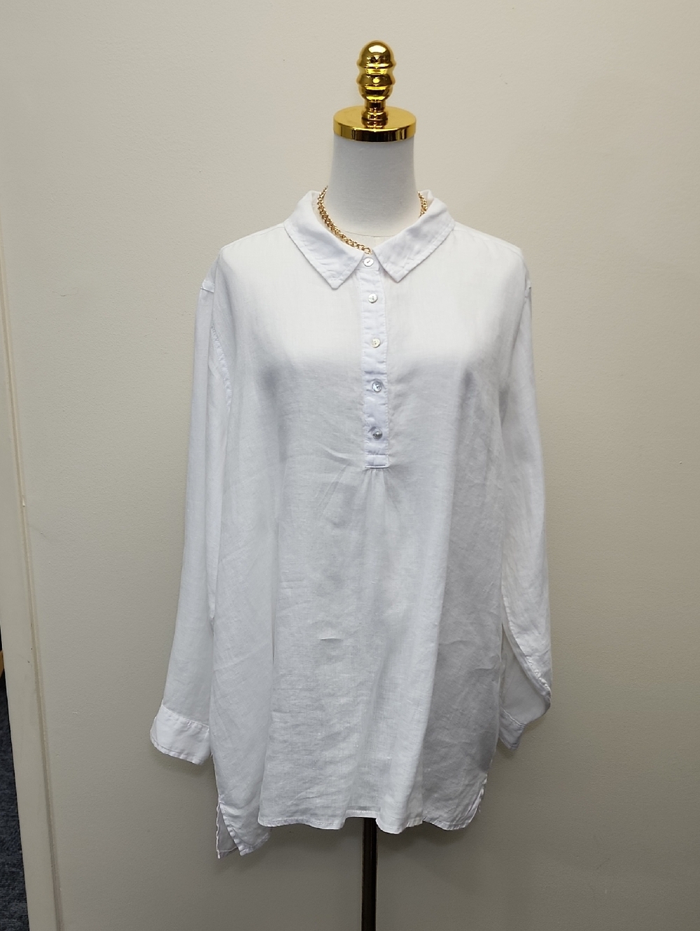 Jones New York White Linen Button Front Tunic Shirt Size 2X